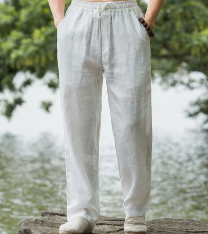 Elastic Drawstring Waistband Boho Linen Pants for Men