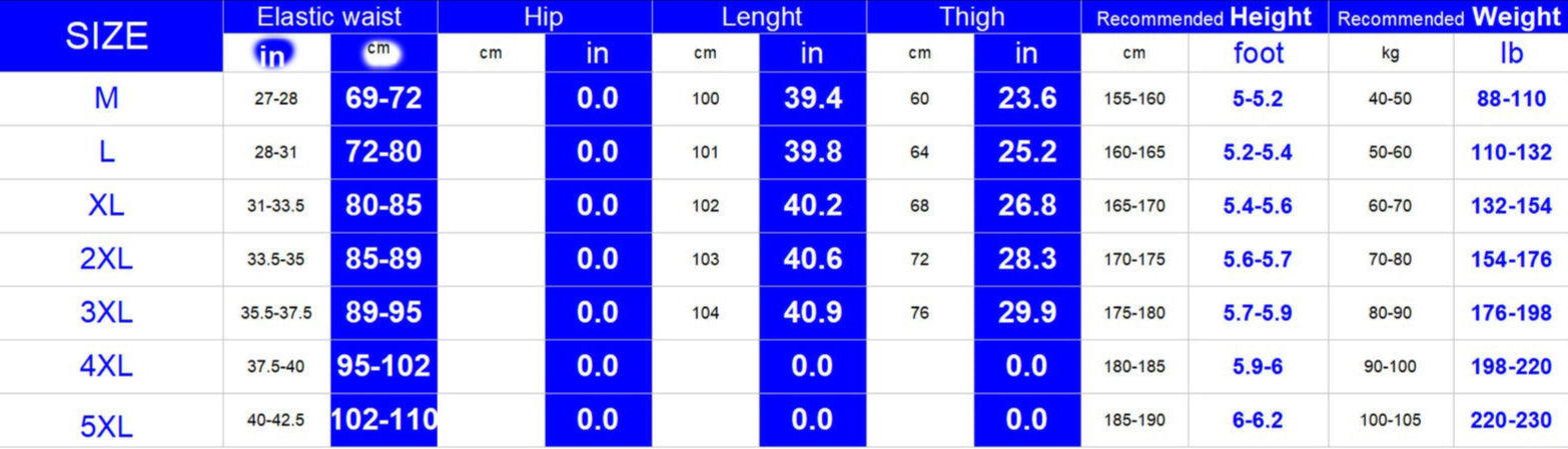 Size chart for clothing with measurements in centimeters and inches.