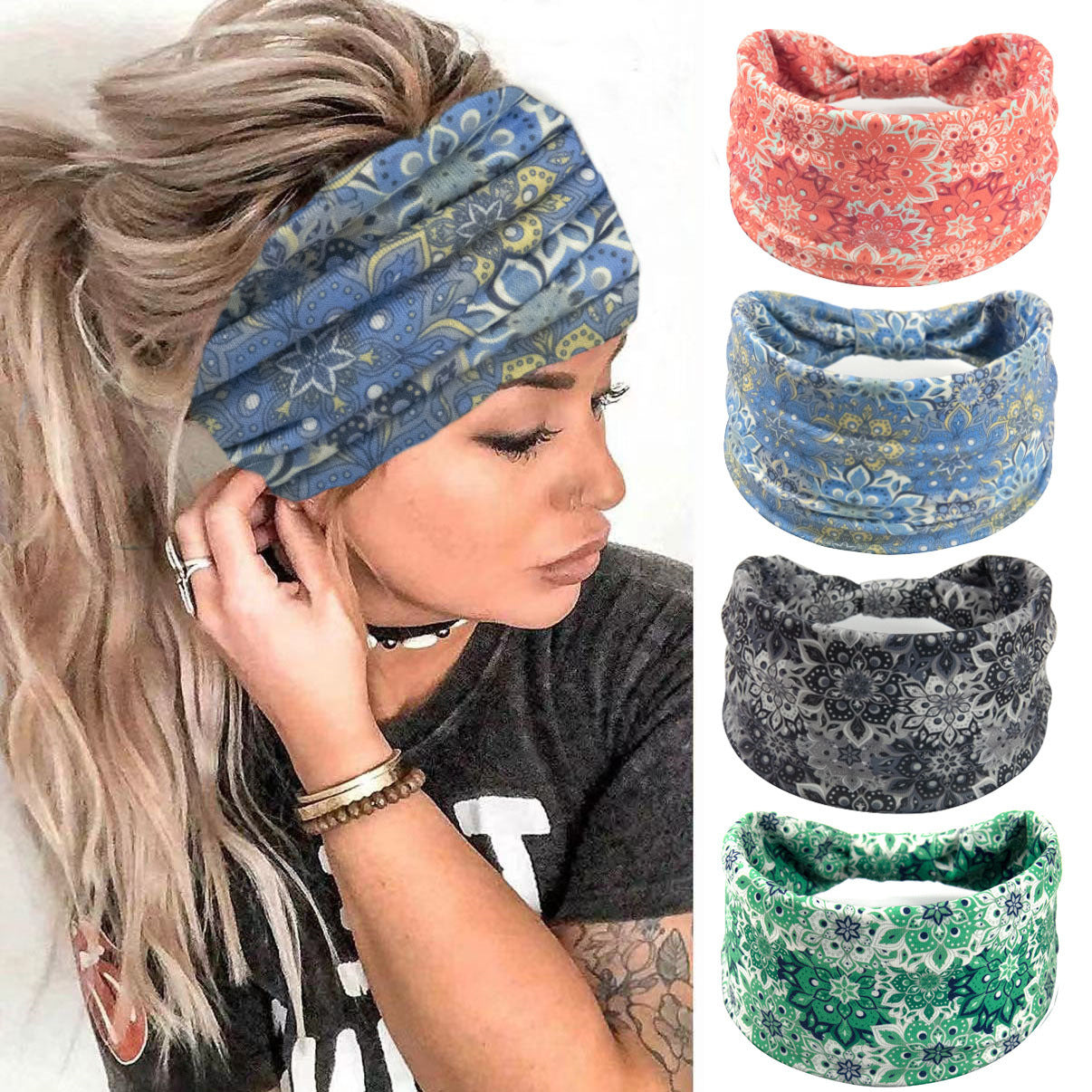 Elastic Mandala Print Headband for Womens