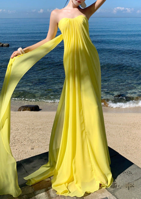 Elegant Yellow Boho Chic Loose Fit Gown