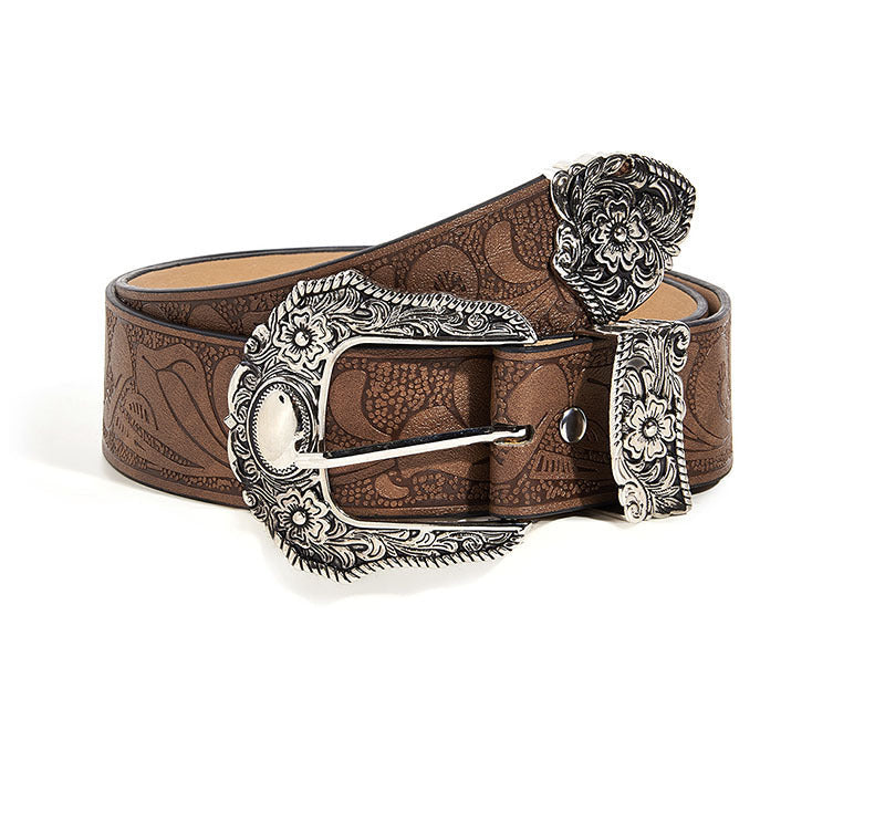 Embossed Boho Casual Buckle Belt