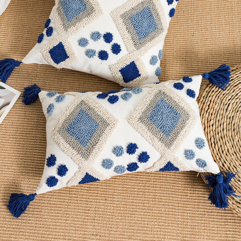 blueEmbroidered Boho Throw Pillow Cover