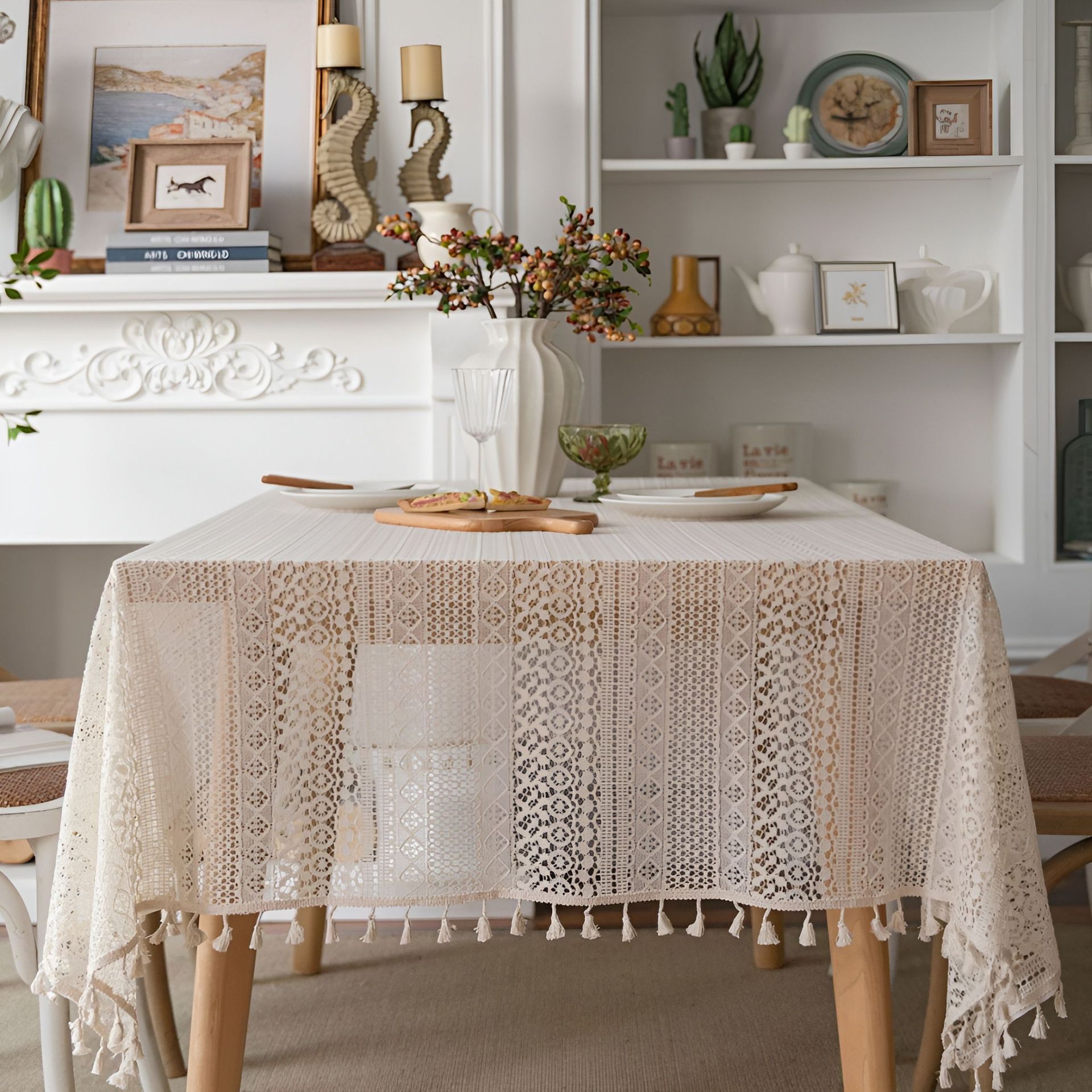 Embroidered Sheer Lace Tablecloth Boho Chic Style