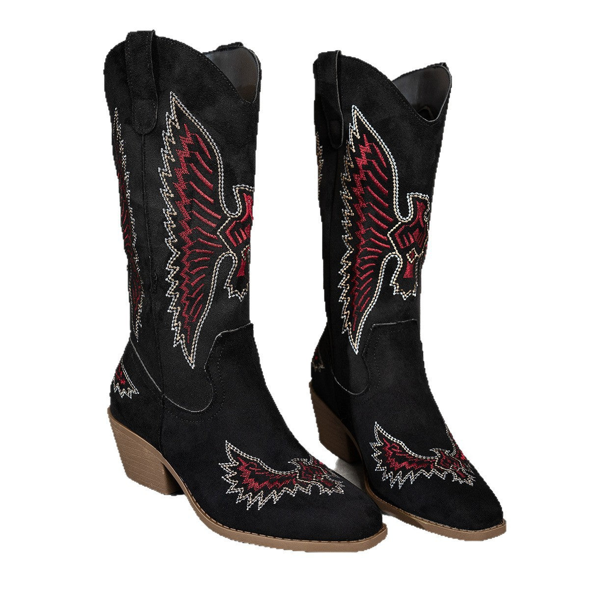 black Embroidered Suede Cowboy Boots