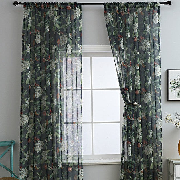 Floral Boho Curtains black