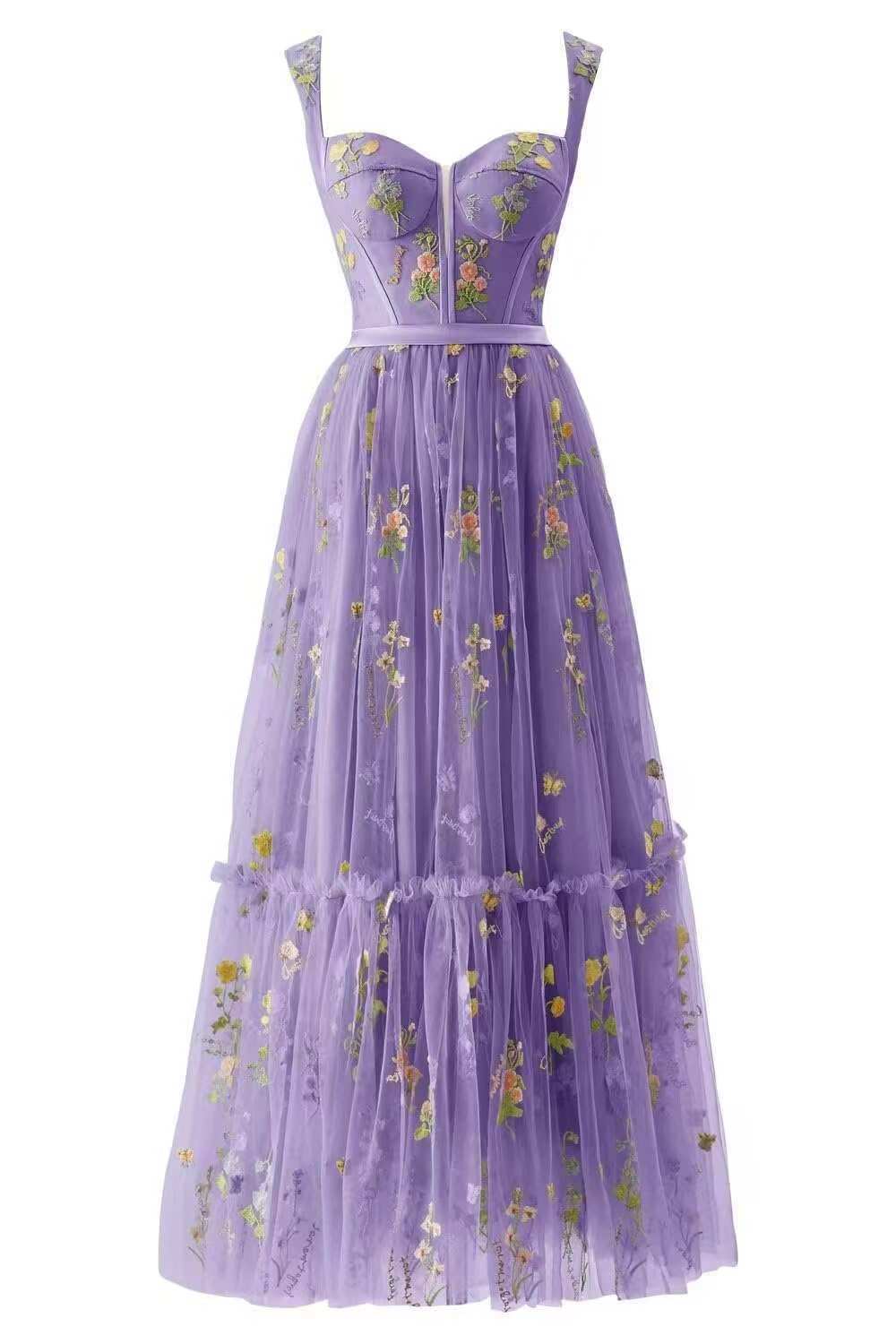 Purple floral dress on a white background
