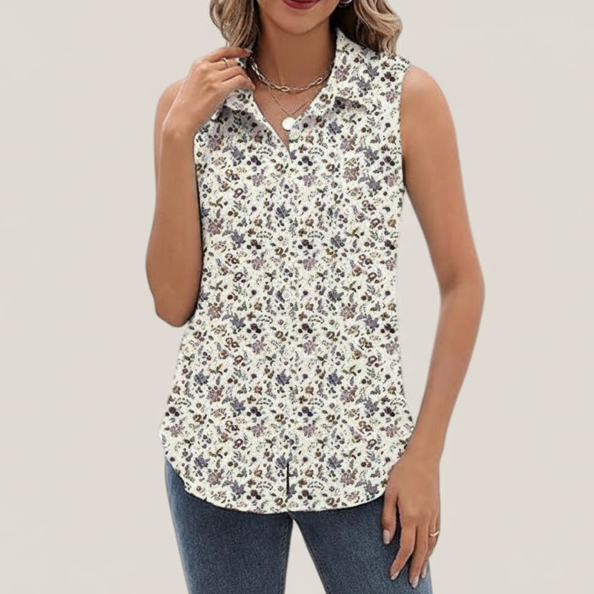 White Floral Button Up Top Bohemian Style