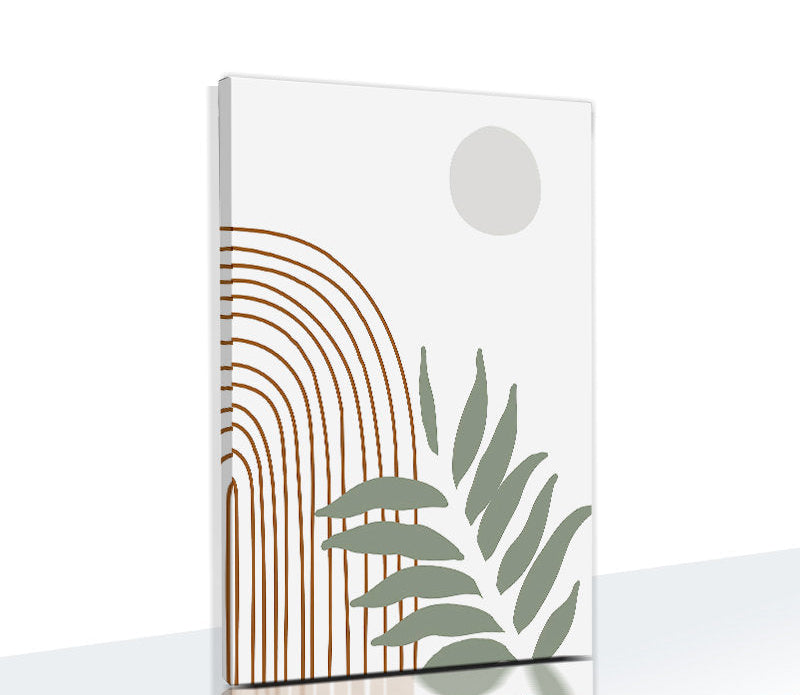 Framed artwork with geometric design and leaf pattern on a white background