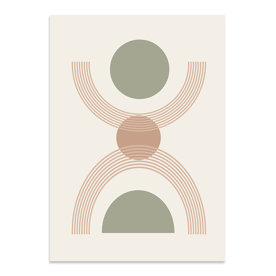 Boho Geometric Art Prints in Green and Pink