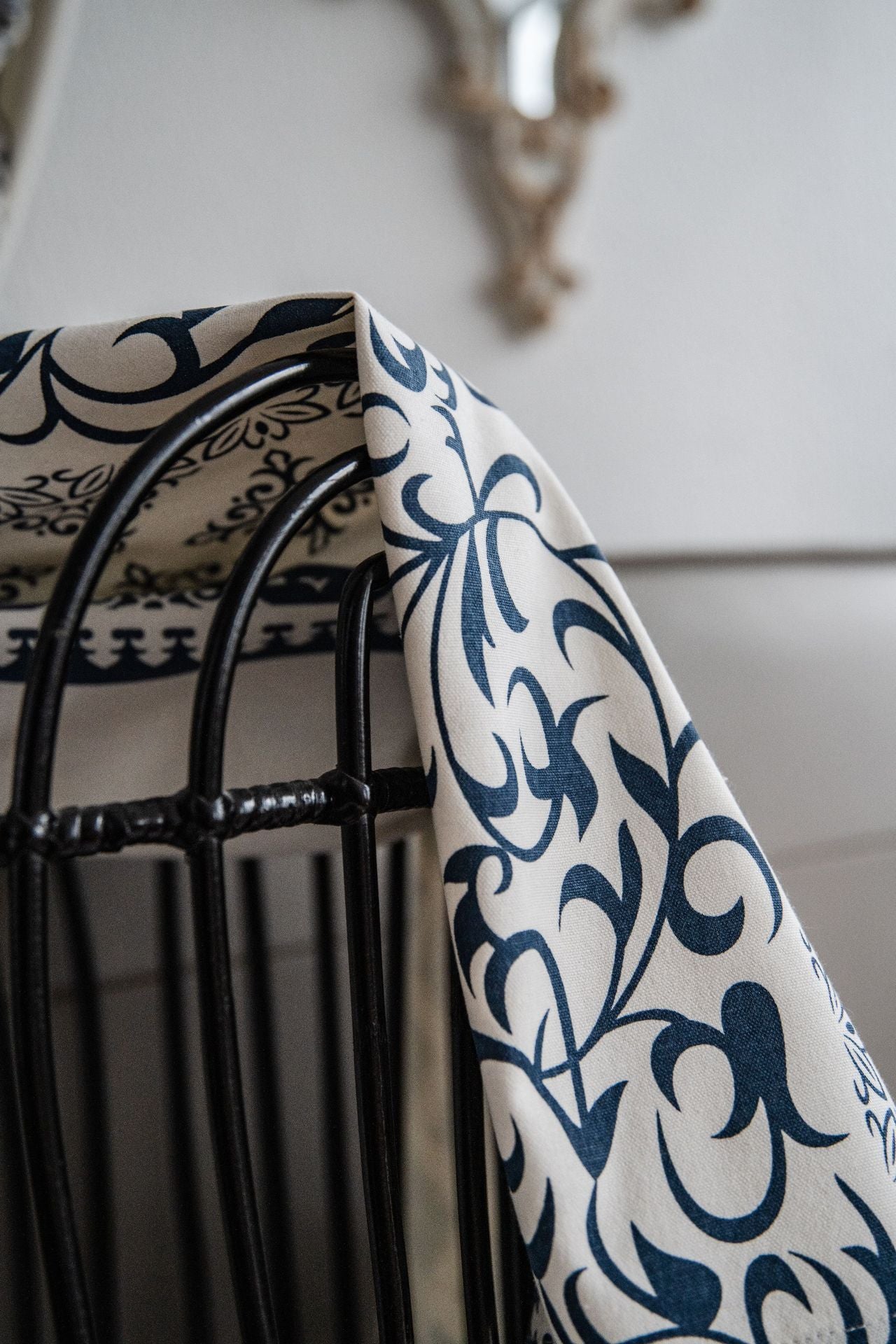 Geometric Pattern Curtains in White and Blue