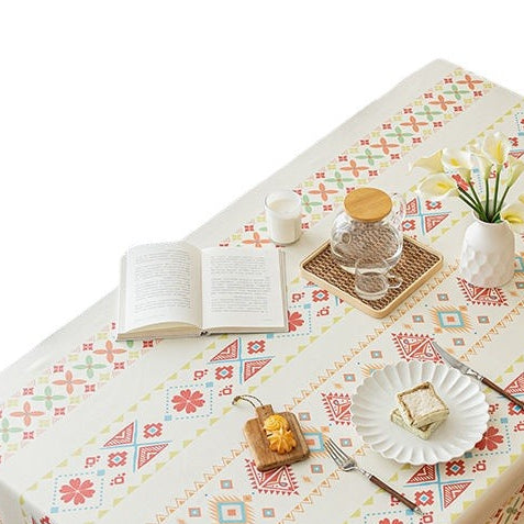 Geometric Pattern Rectangular Tassel Tablecloth