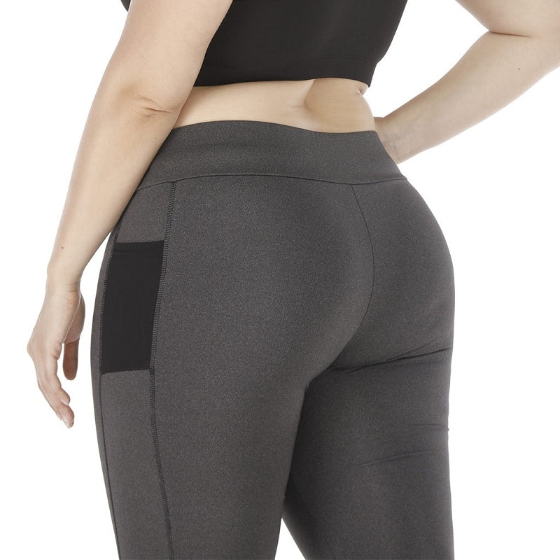 Gray Plus Size Yoga Leggings Midi Length with Pockets