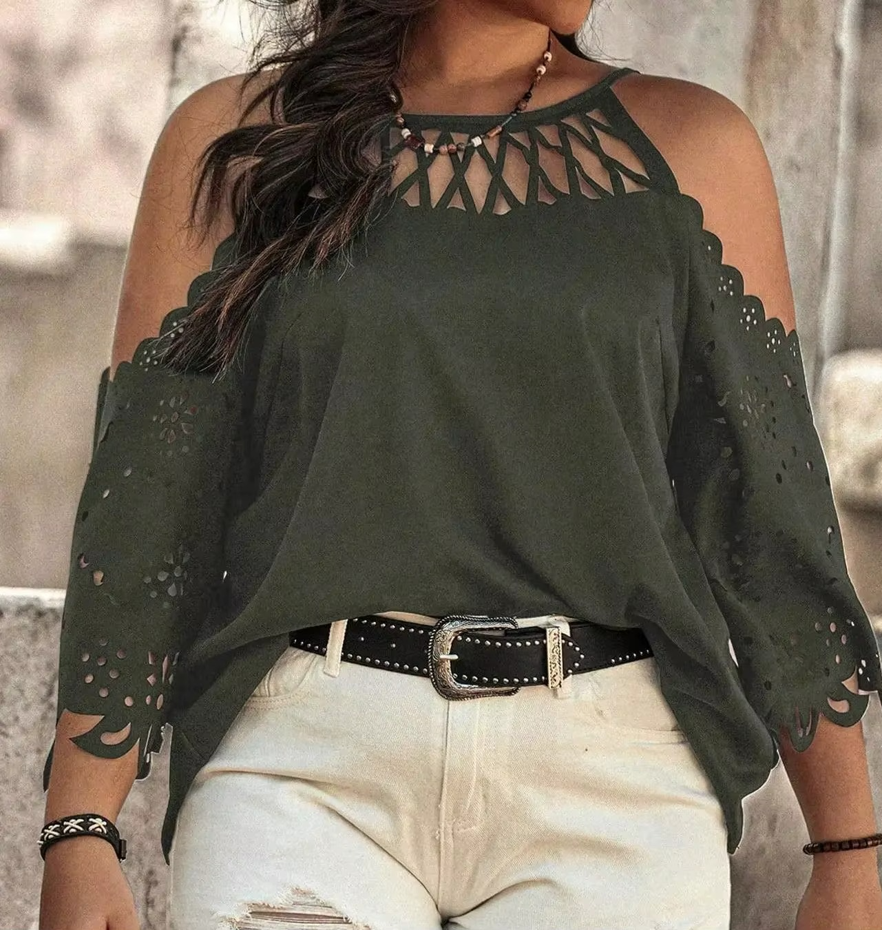 Green Boho Plus Size Blouse