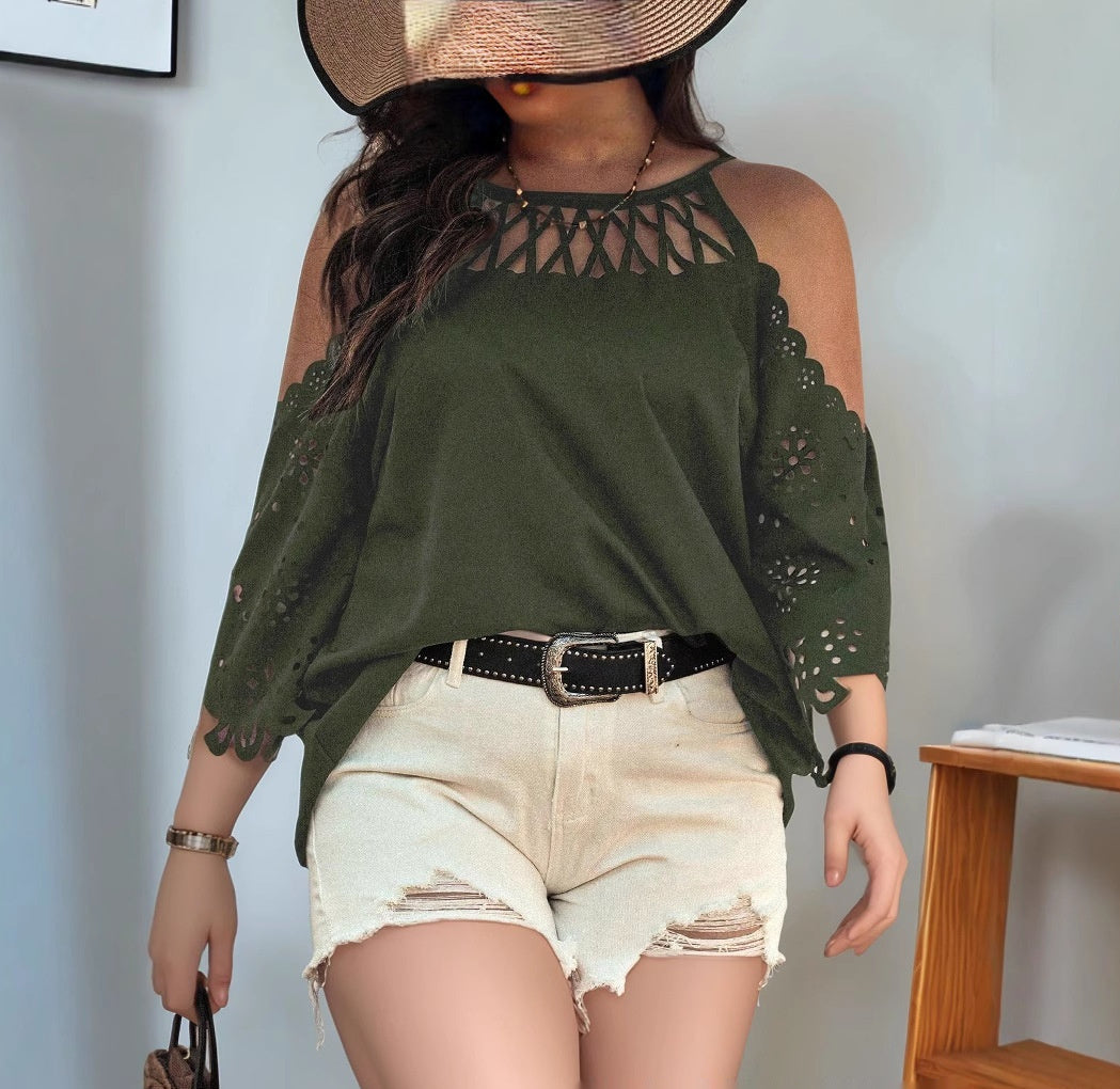 Green Boho Plus Size Blouses