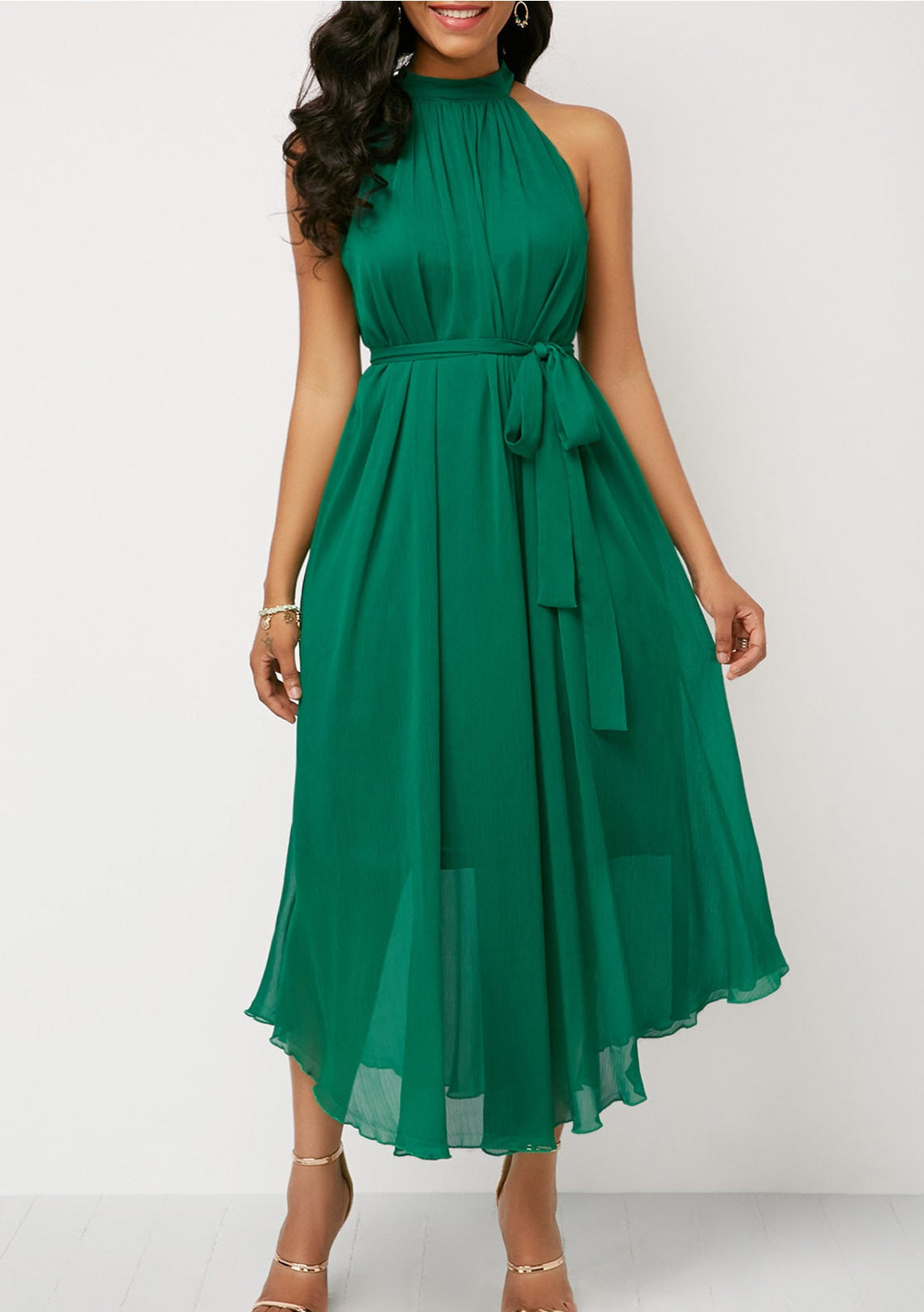 Green Halter Dress for Bohemian Formal Events