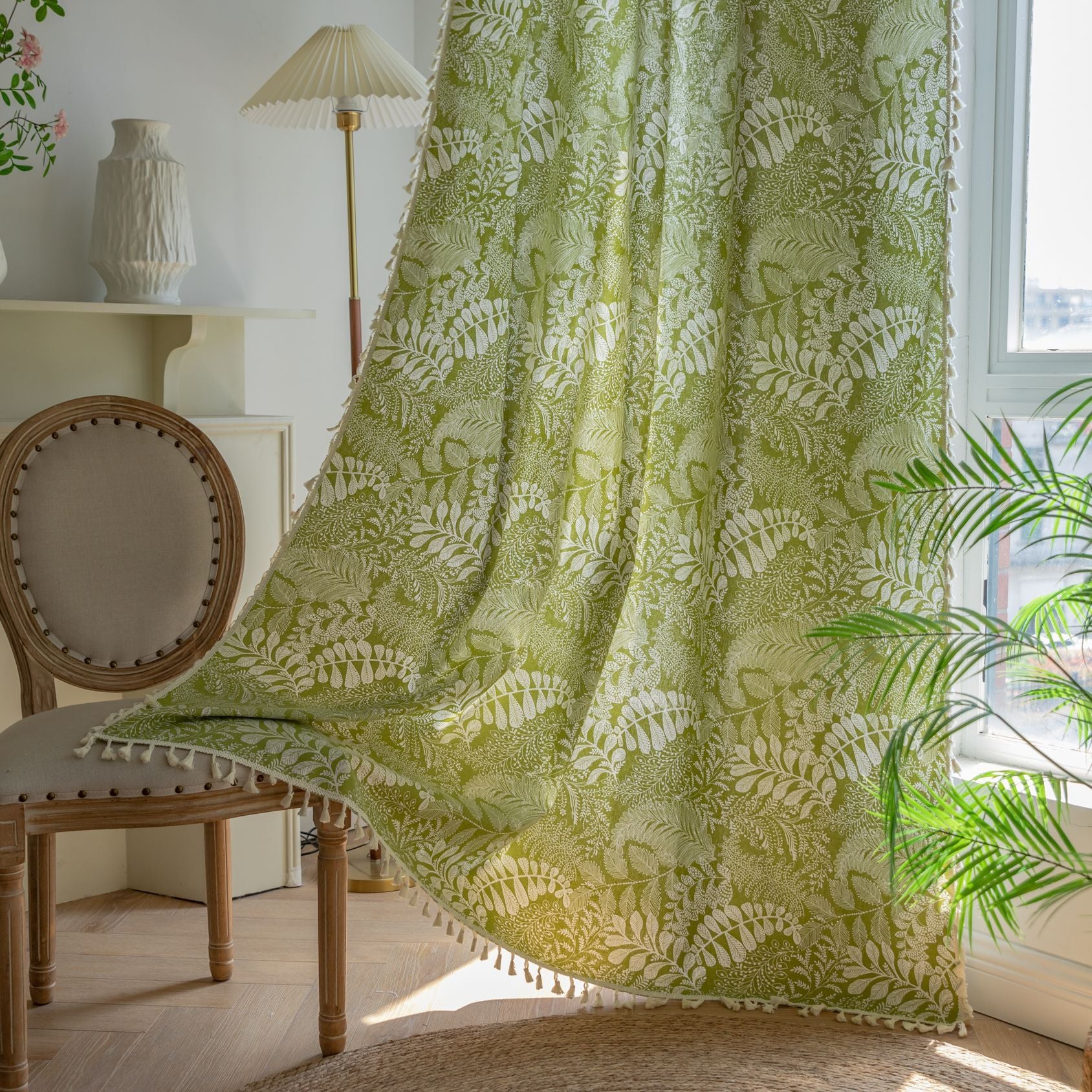Green Leaf Pattern Curtains