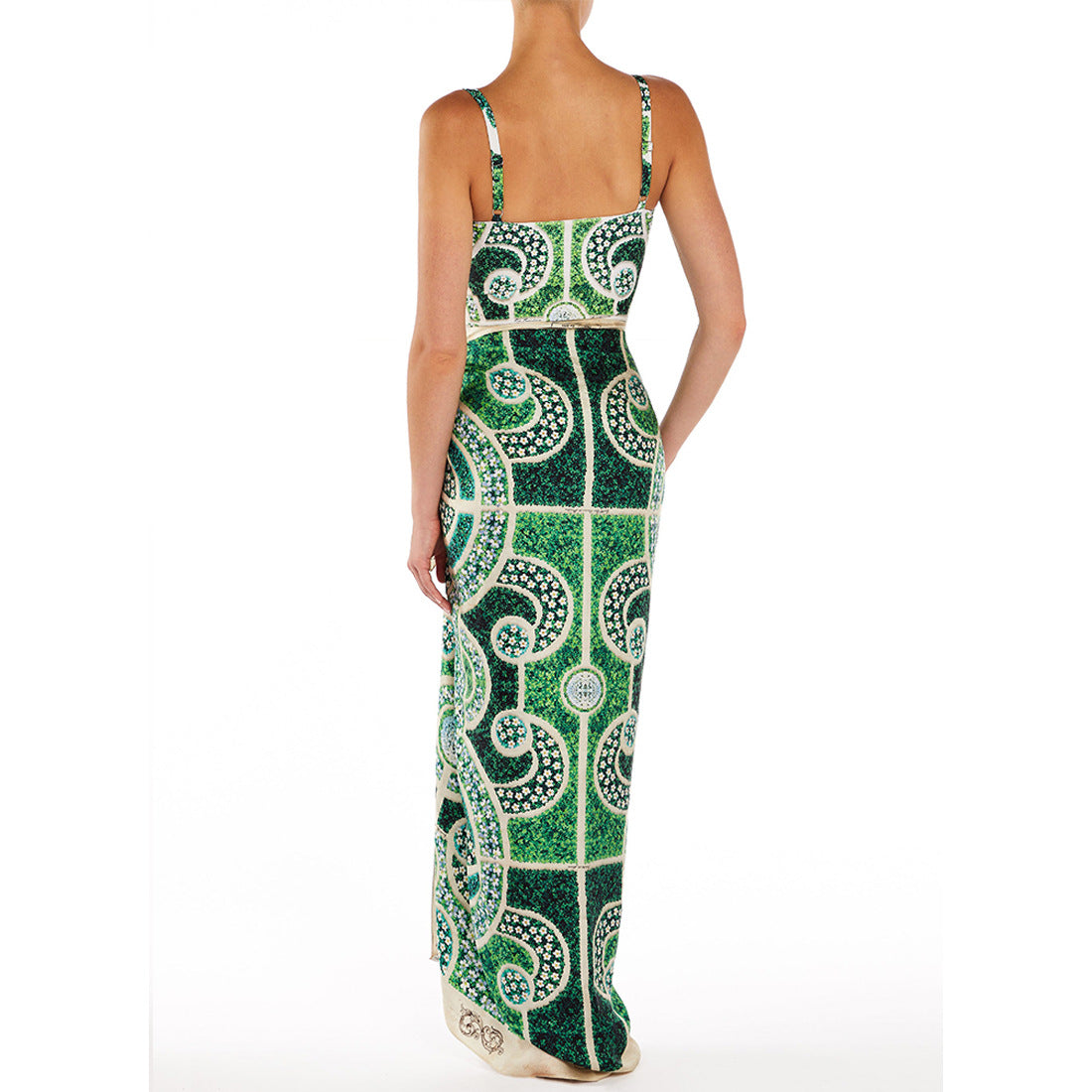Green Print One Piece Swimsuit with Wrap Skirt Cover Up