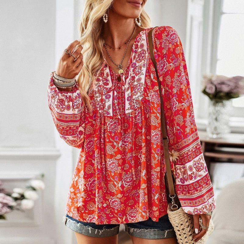 Gypsy Style Print Blouse for Women