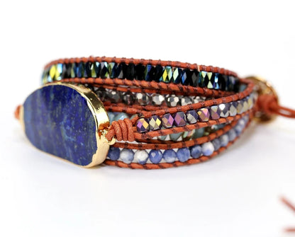 Lapis Lazuli Boho Leather Wrap Bracelet