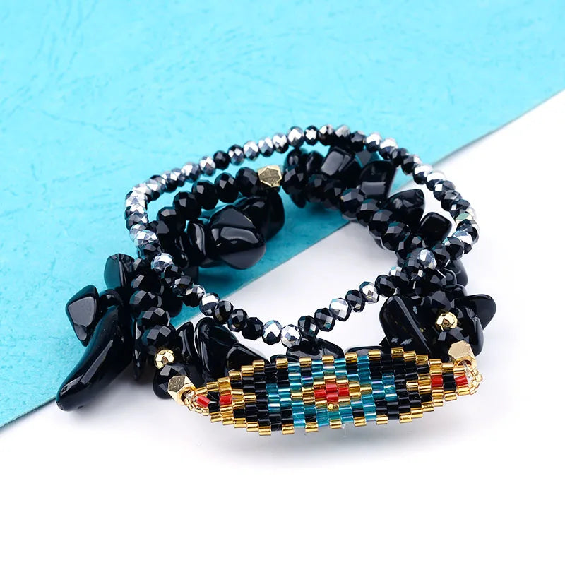 Black Onyx Stretch Boho Bracelet Set (3 pcs)