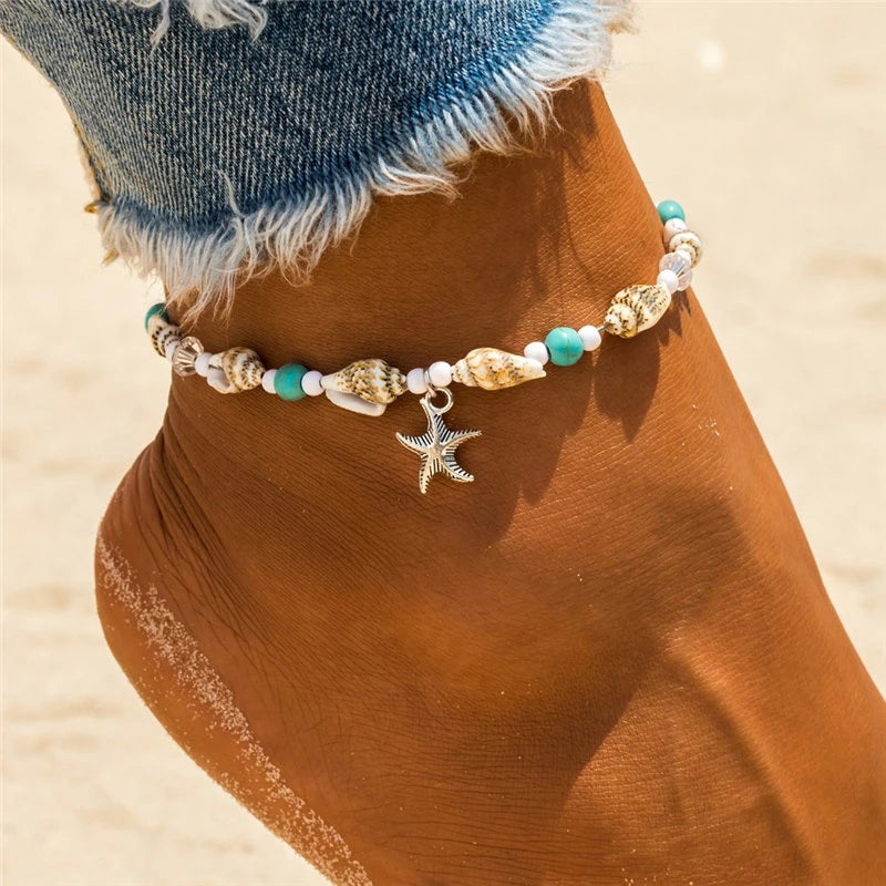 Boho Starfish Shell Anklet – Handmade Beach Anklet for Women