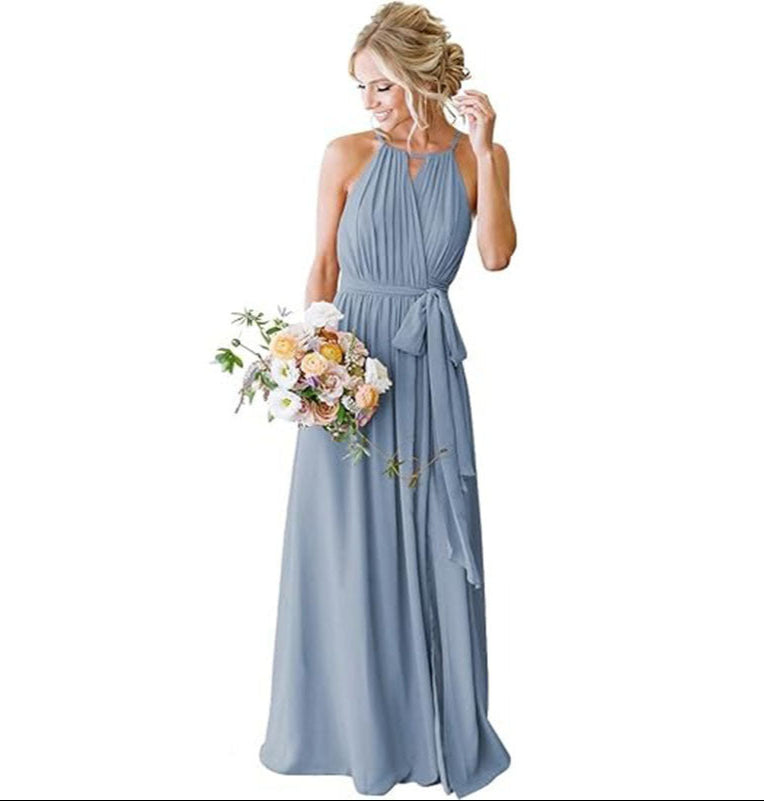Halter Top Belted Long Boho Bridesmaid Dress