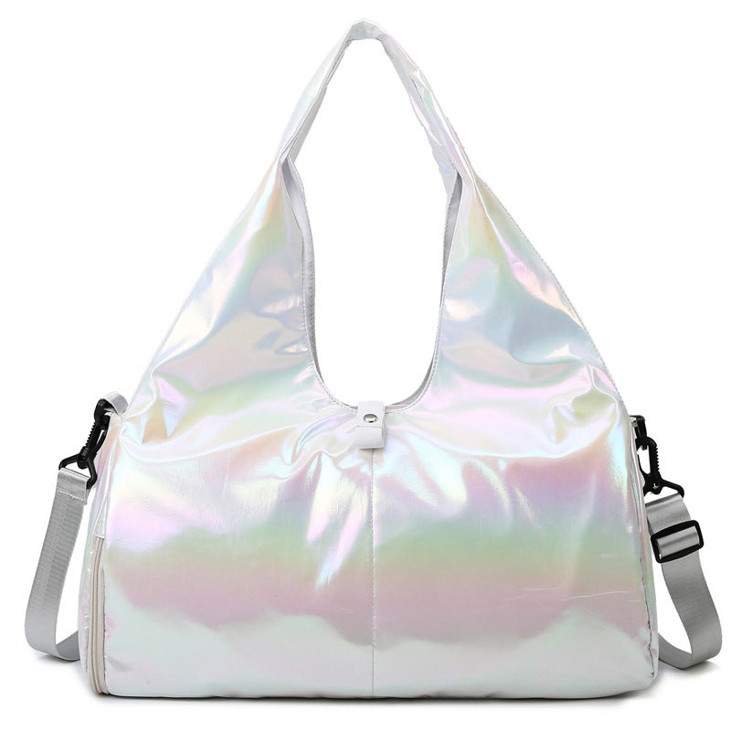 Holographic handbag with shoulder strap on a white background