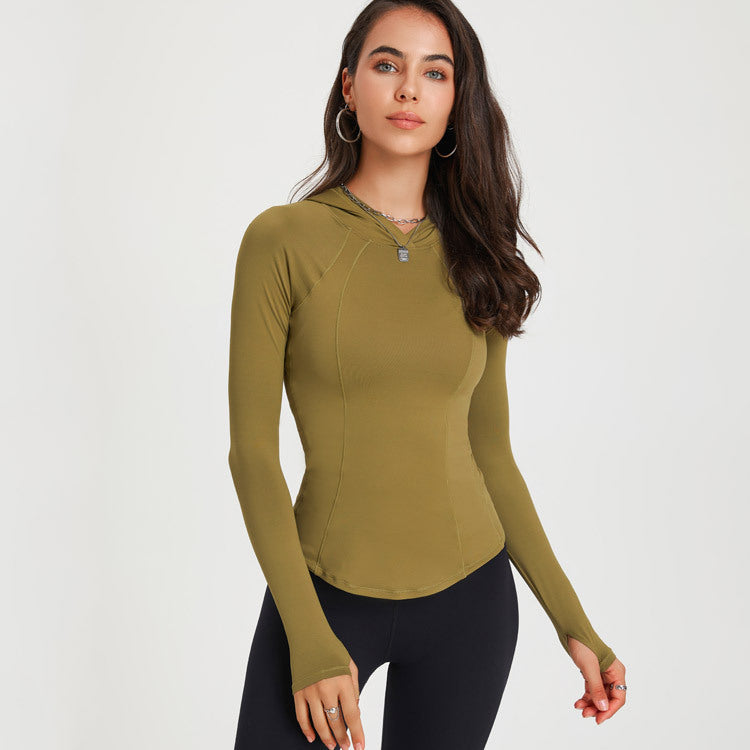 Hooded Yoga Blouse with Long Sleeves