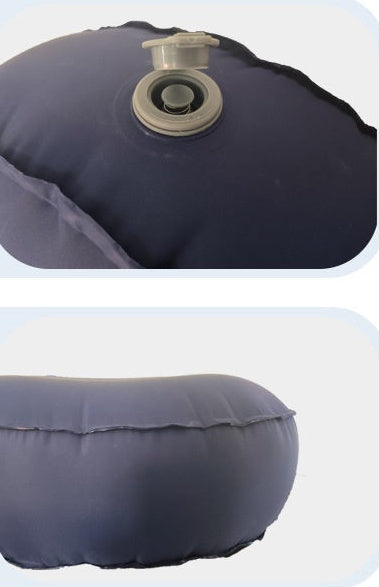 Inflatable pillow with integrated air valve and heat pressure sealing technology on a white background
