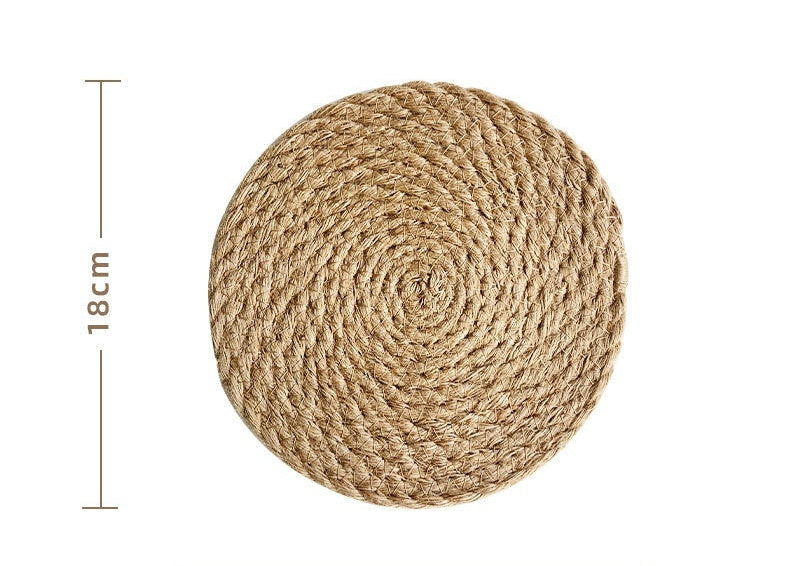 Jute woven insulation mat with dimensions and weight information on a white background