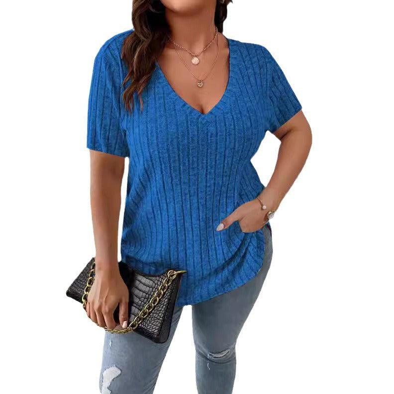 Plus Size Knitted Short Sleeve Top for Women