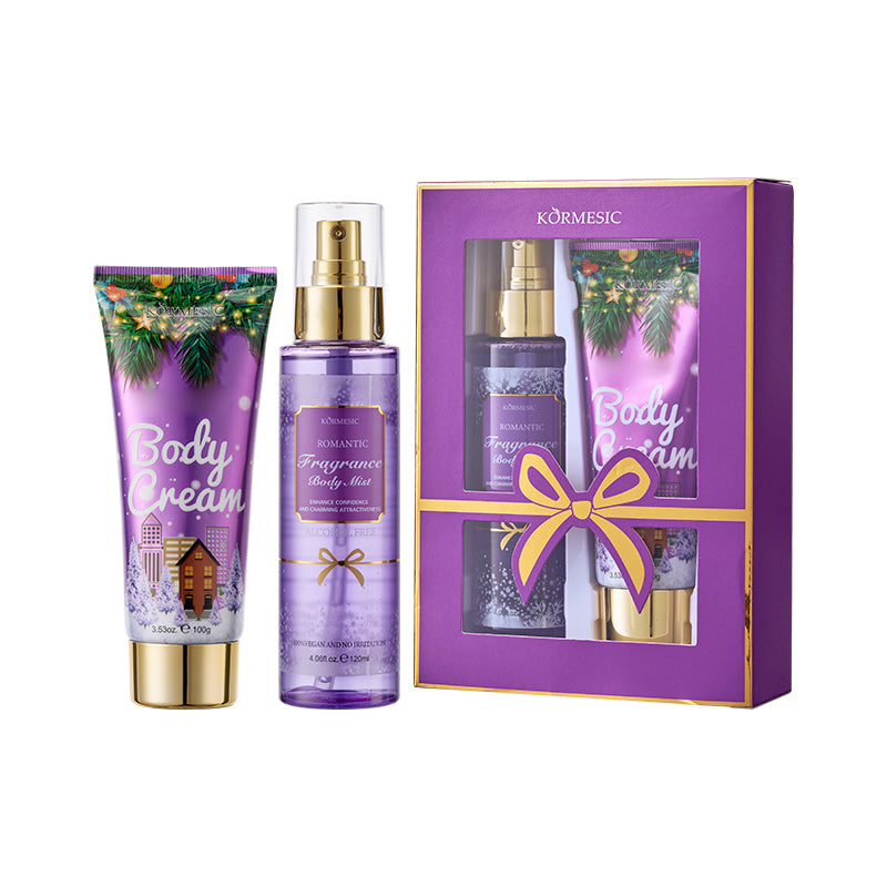 Kormesic body care set with cream, mist, and packaging on a white background