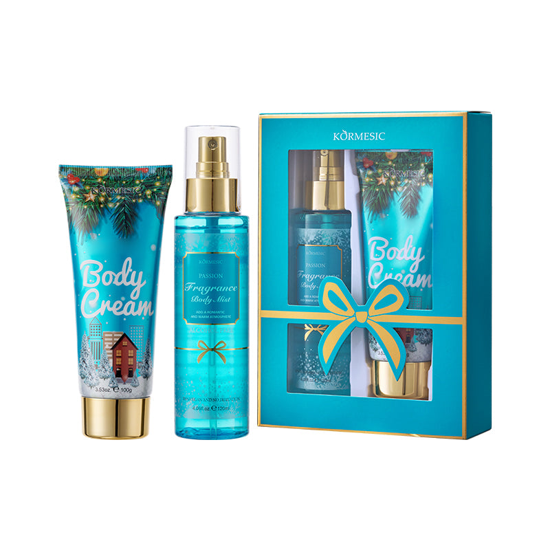 Kormesic body care set with cream, spray, and packaging on a white background