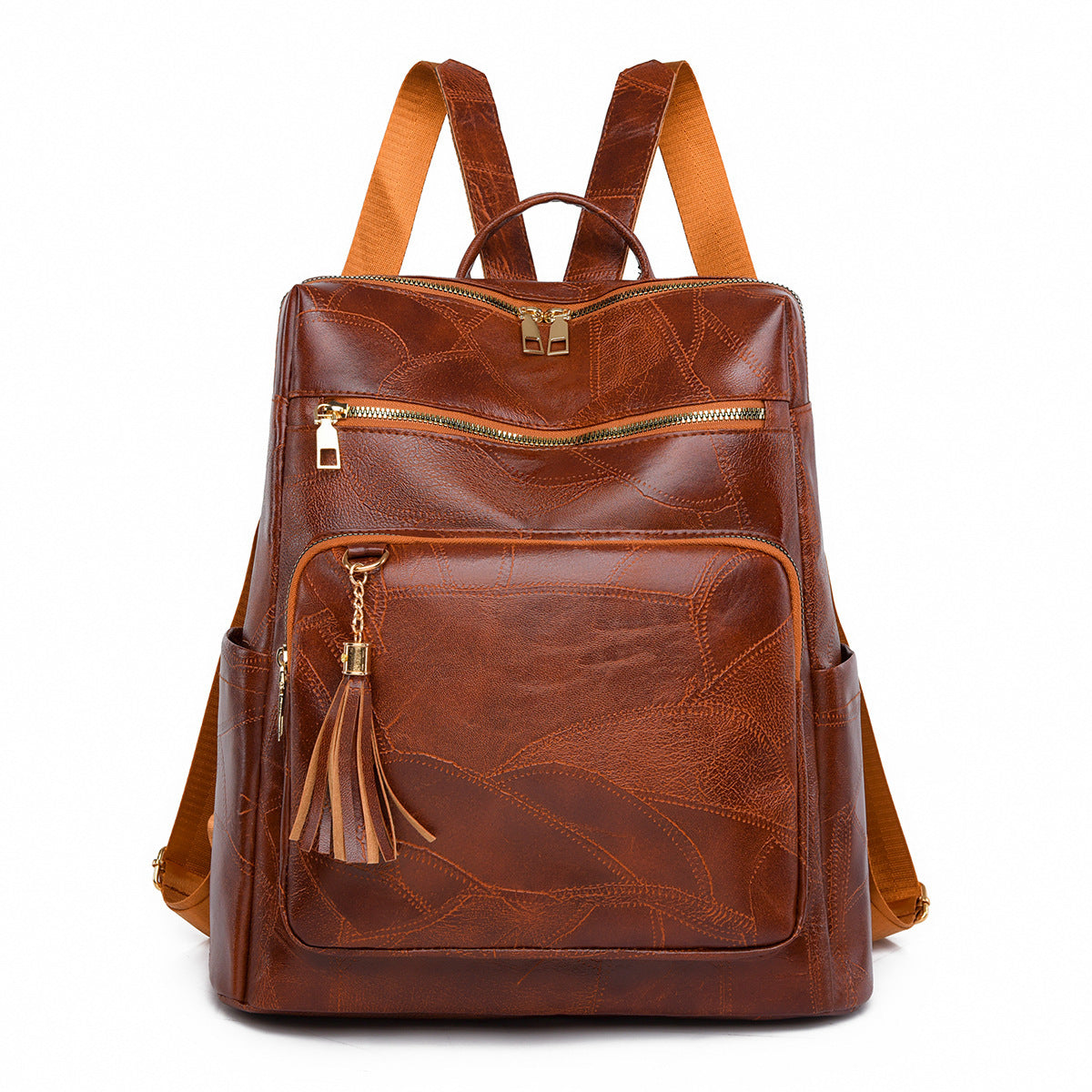 Large Boho Backpack with Tassel Zipper Vegan Leather