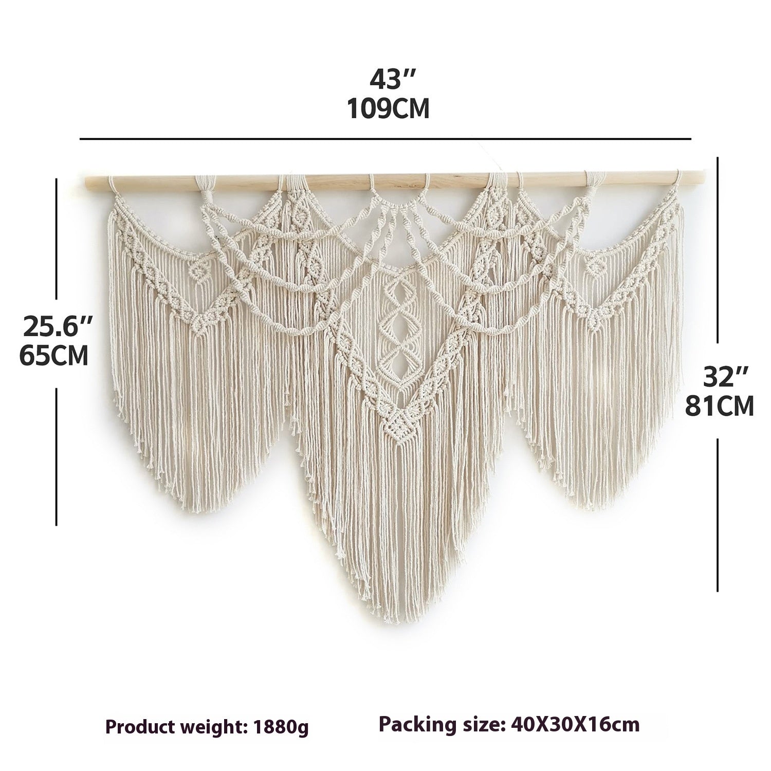 Large Beige Bohemian Wall Macrame beige