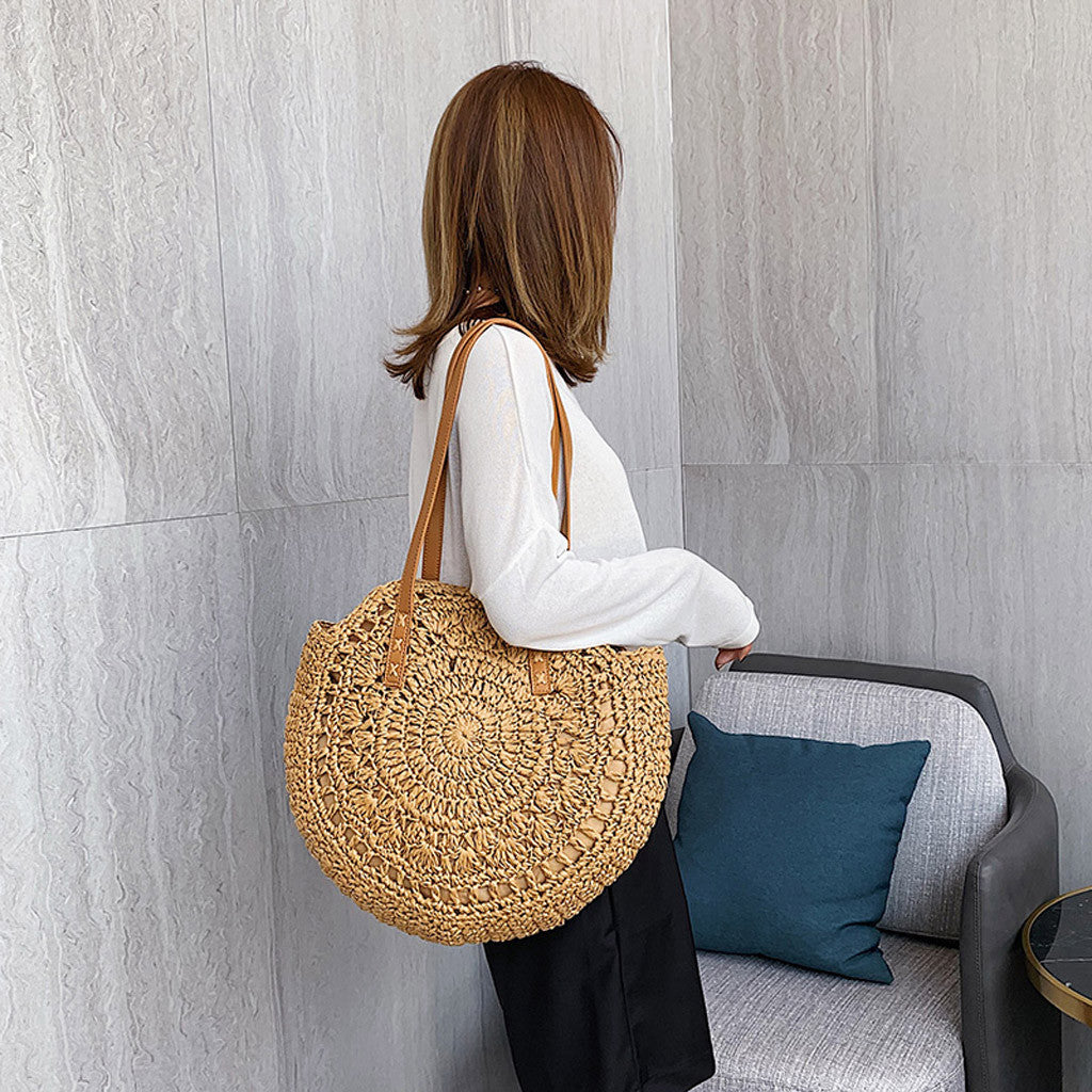 Bohemian Large Round Straw Bag for Women