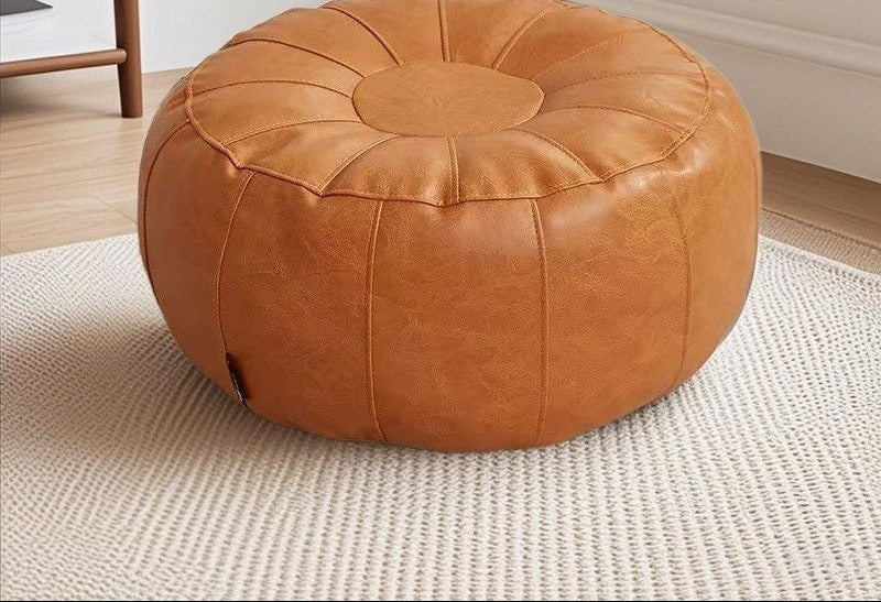 Boho Leather Pouf with Storage