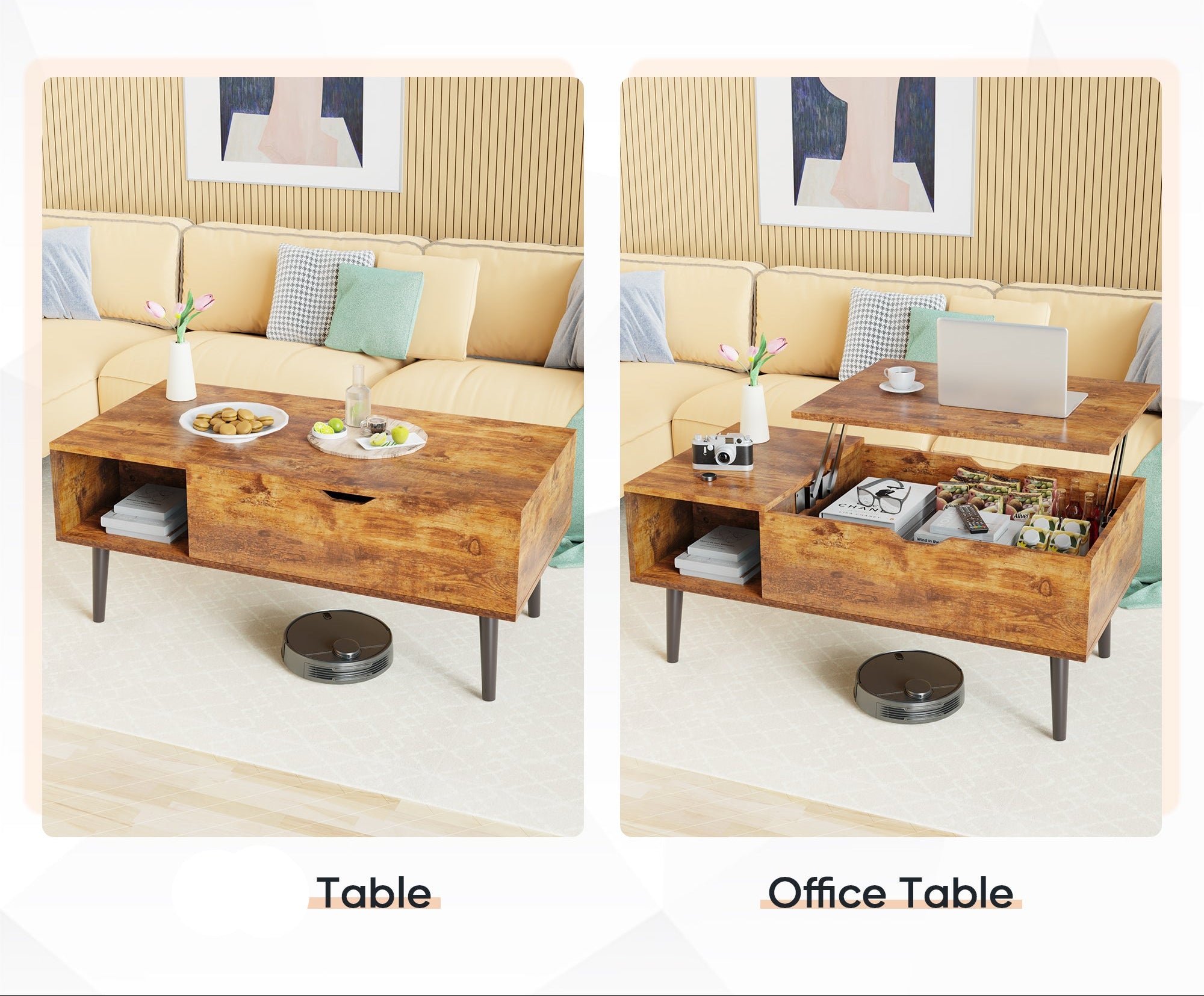 Boho Living Room Table with Hidden Storage