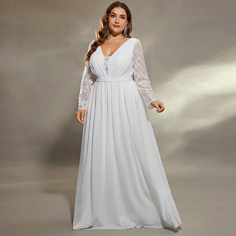 Long Sleeve Boho Plus Size Wedding Dress