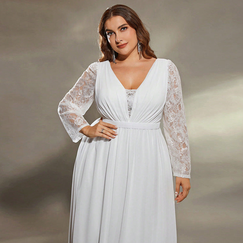 Long Sleeve Boho Plus Size Wedding Dress