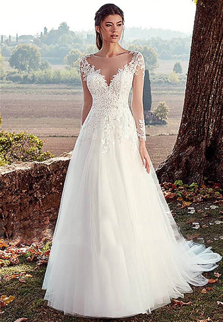 Elegant Boho Long Sleeve Wedding Dress