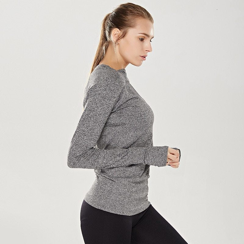 gray Long Sleeve Yoga Blouse for Women
