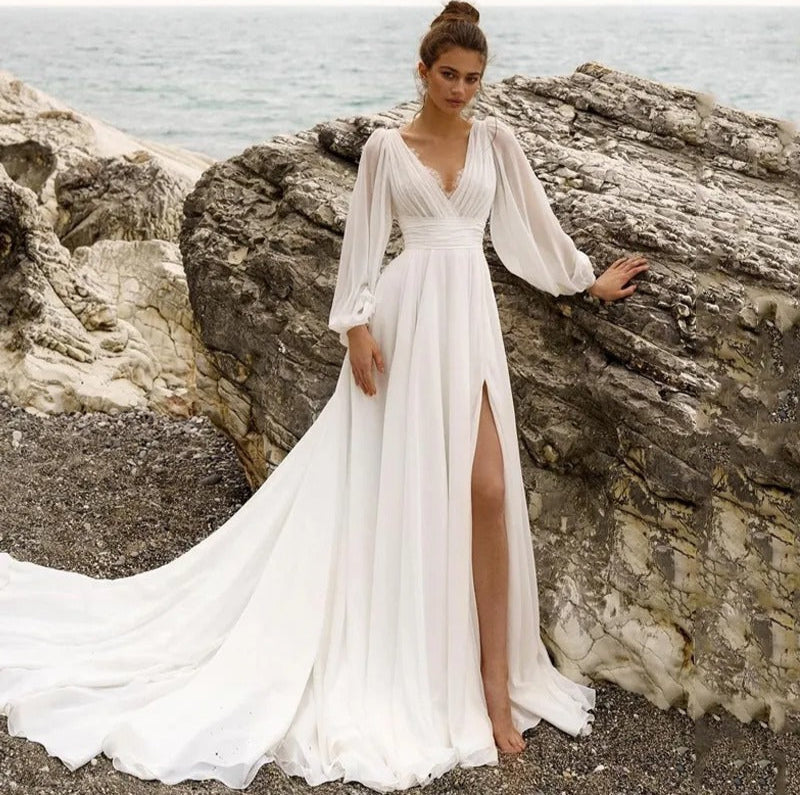 Long Tail Beach Boho Wedding Dress