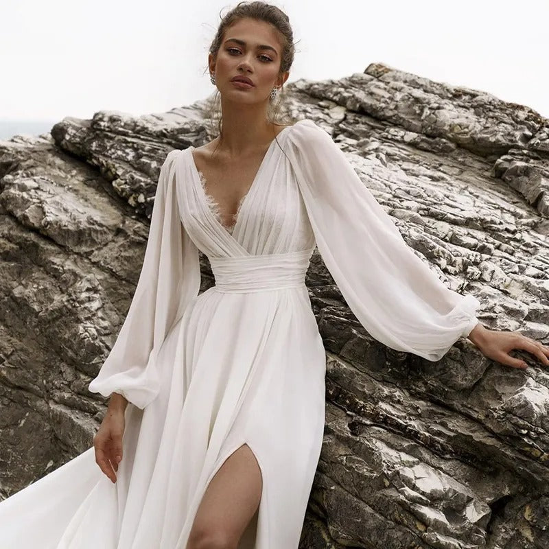 Long Tail Beach Boho Wedding Dress