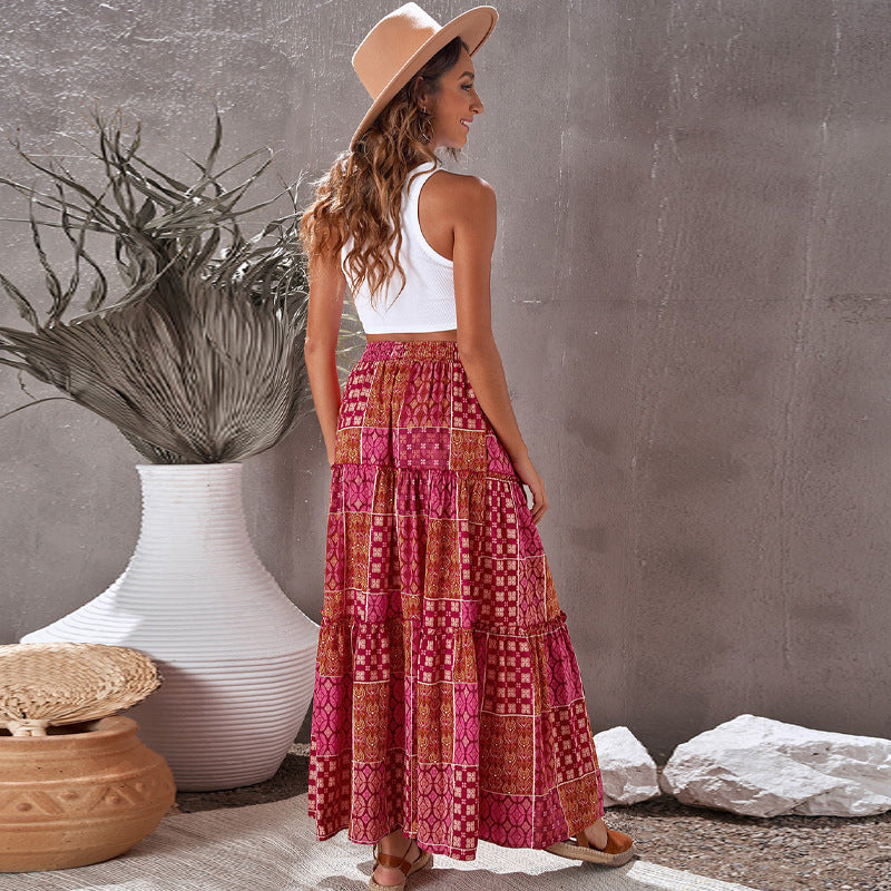 Loose Boho Pattern Maxi A-Line Skirts