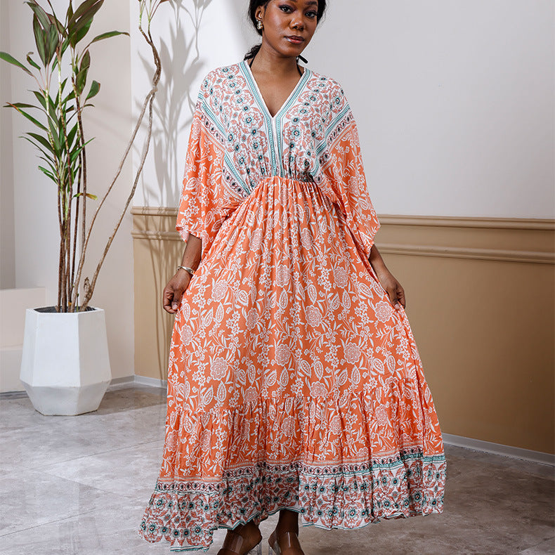 Loose Fit Batwing Sleeve Bohemian Dress