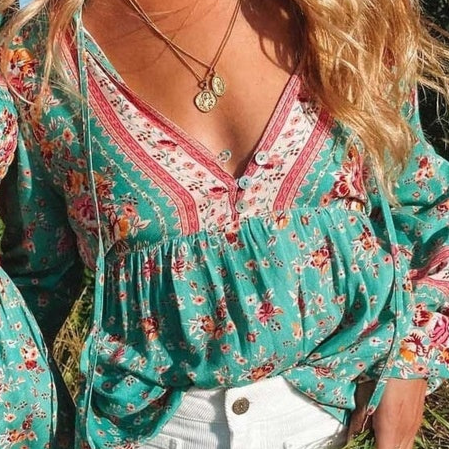 Low Cut Boho Floral Blouses
