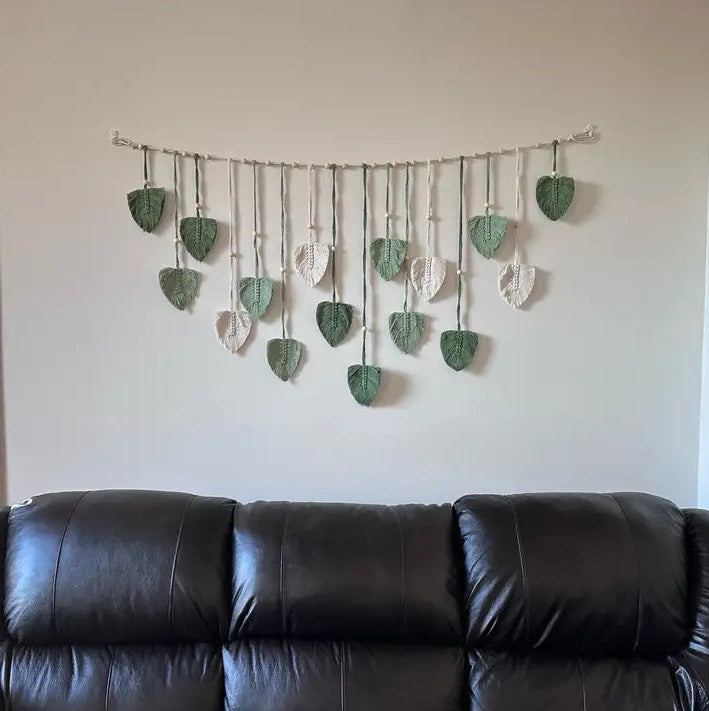 Boho Macrame Wall Hanging with Leaves