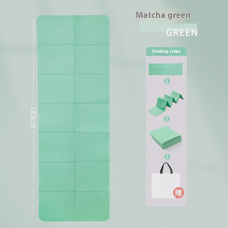 Matcha green folding mat with folding instructions on a light gray background