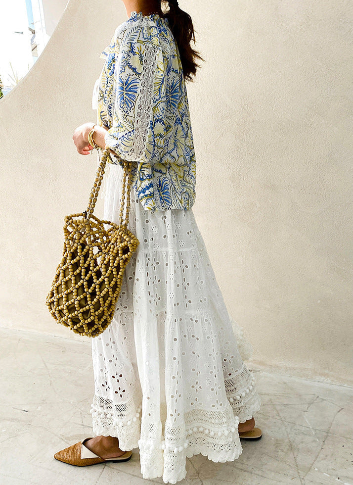 Maxi A-Line White Boho Chic Skirt